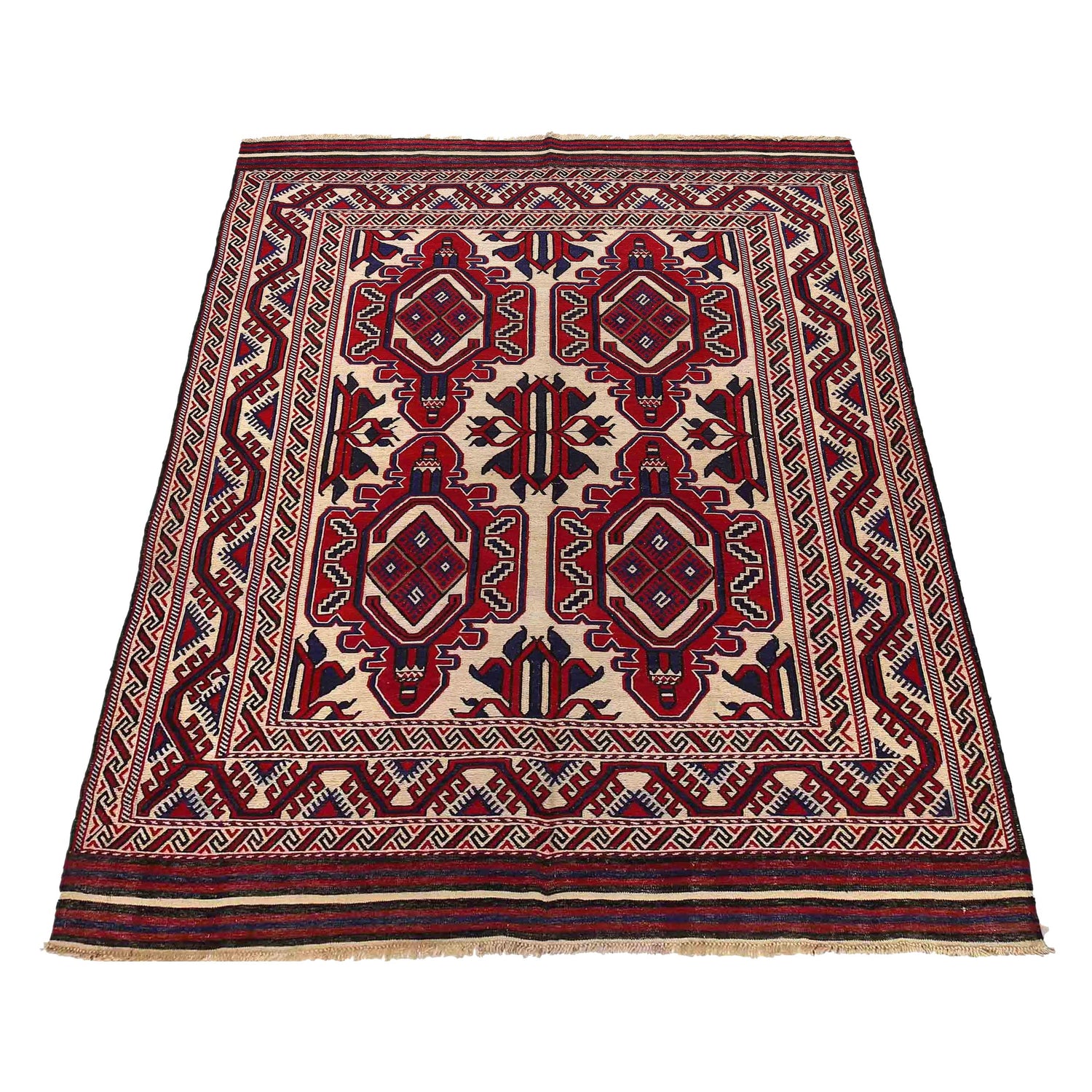 Saghari Kilim Area Rug Handmade Beige Geometric 7x10 ft