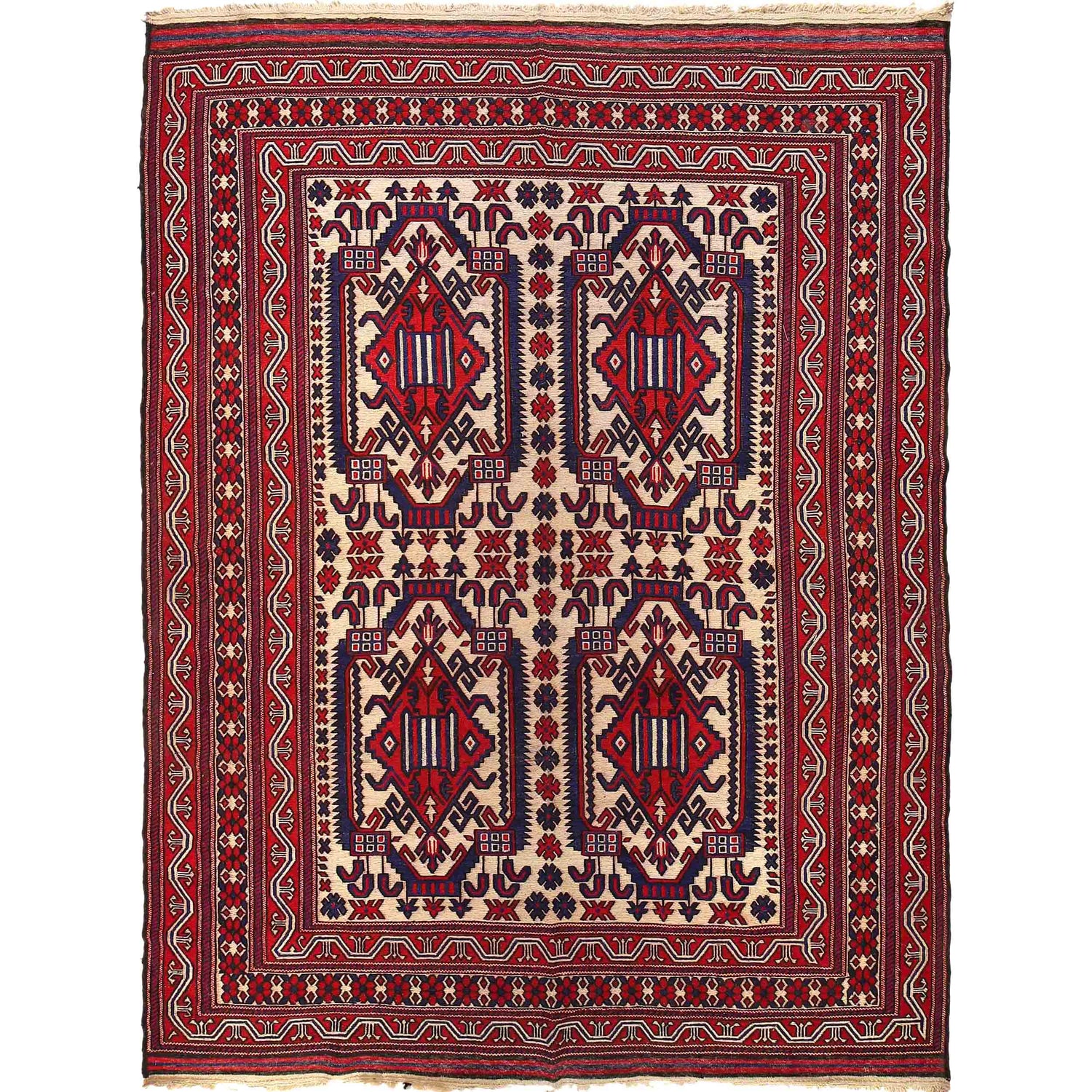 Saghari Kilim Area Rug Handmade Beige Floral 7x10 ft