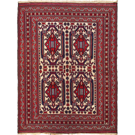 Saghari Kilim Area Rug Handmade Beige Floral 7x10 ft
