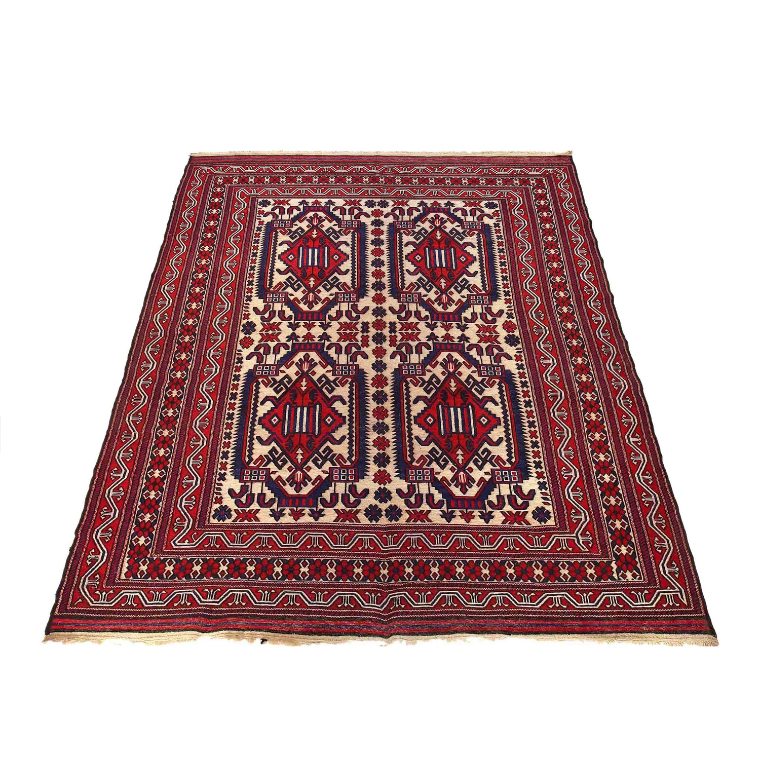 Saghari Kilim Area Rug Handmade Beige Floral 7x10 ft