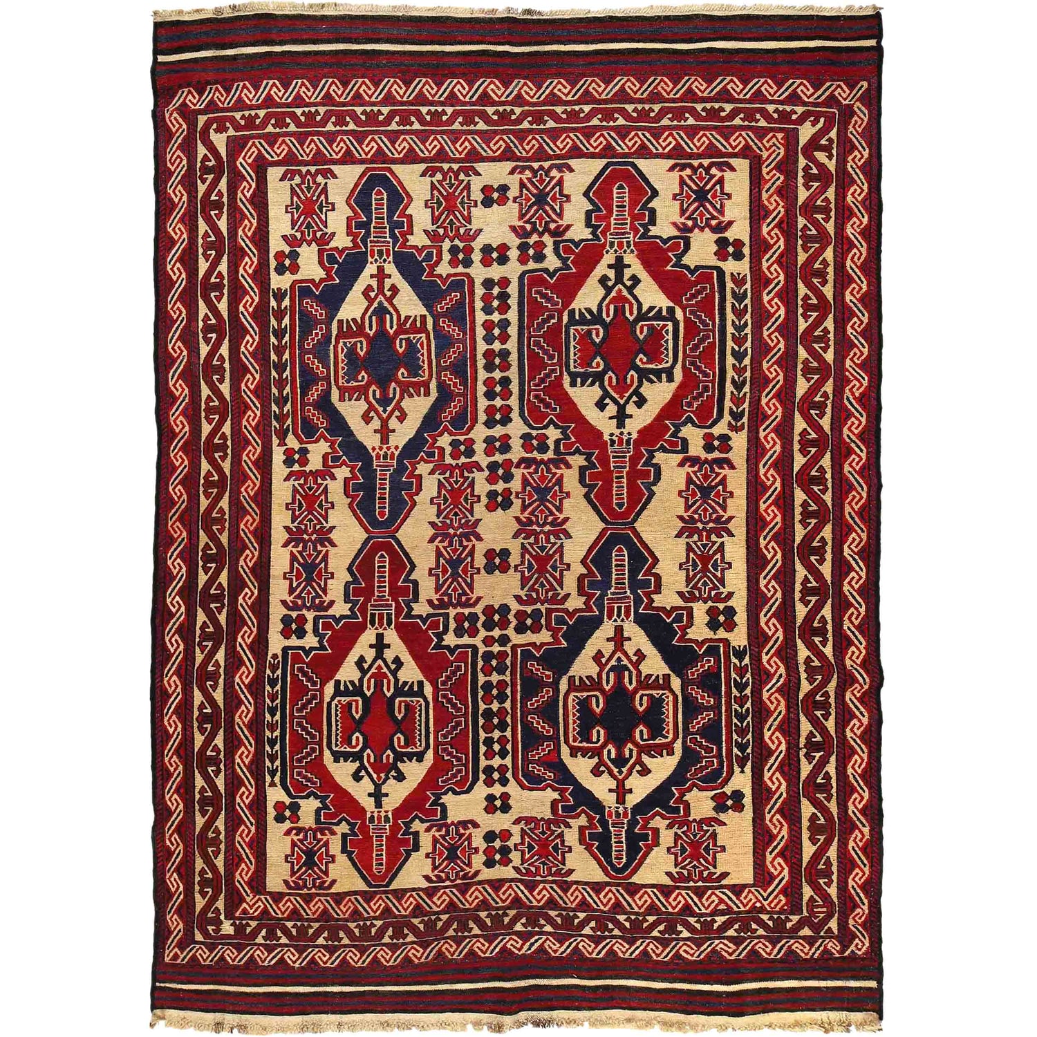 Saghari Kilim Area Rug Handmade Beige Floral 7x10 ft