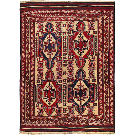 Saghari Kilim Area Rug Handmade Beige Floral 7x10 ft