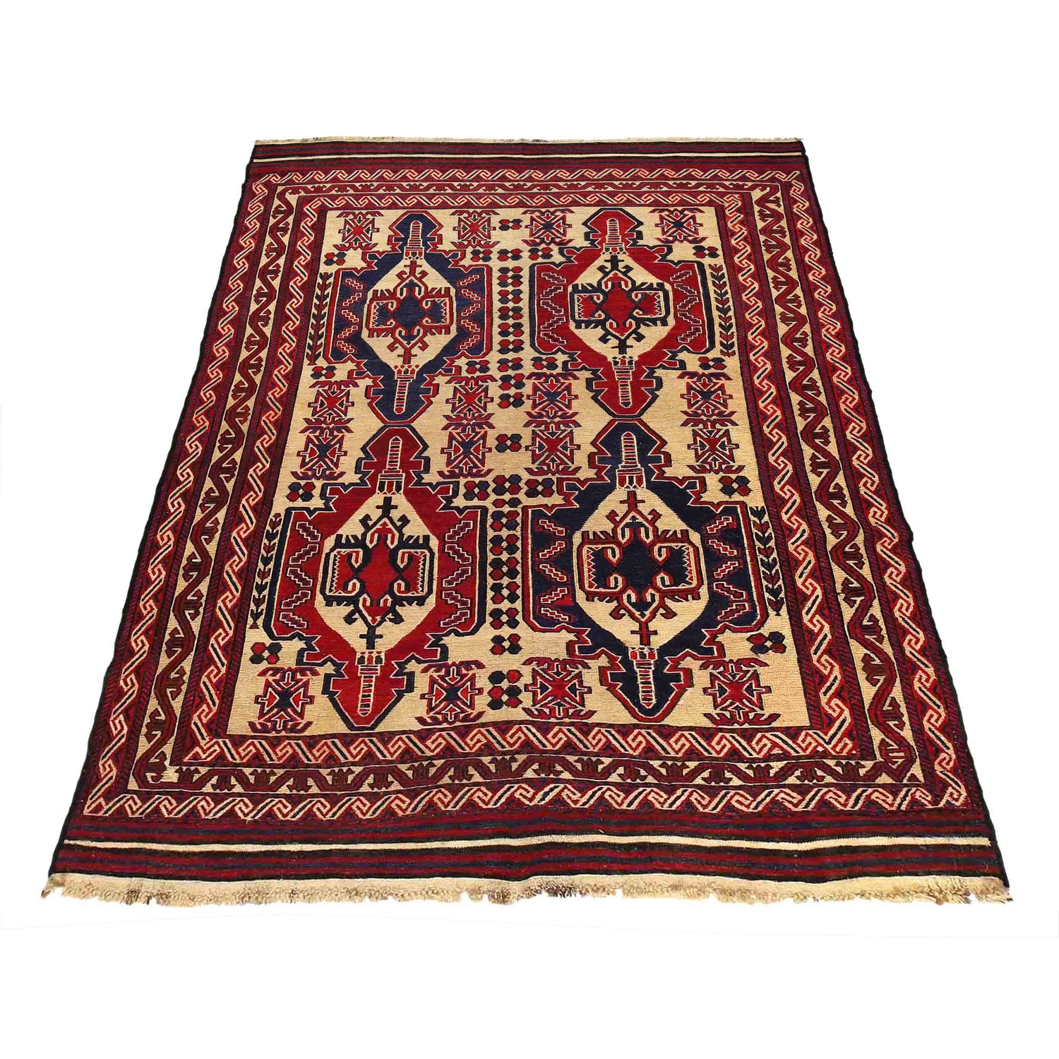 Saghari Kilim Area Rug Handmade Beige Floral 7x10 ft