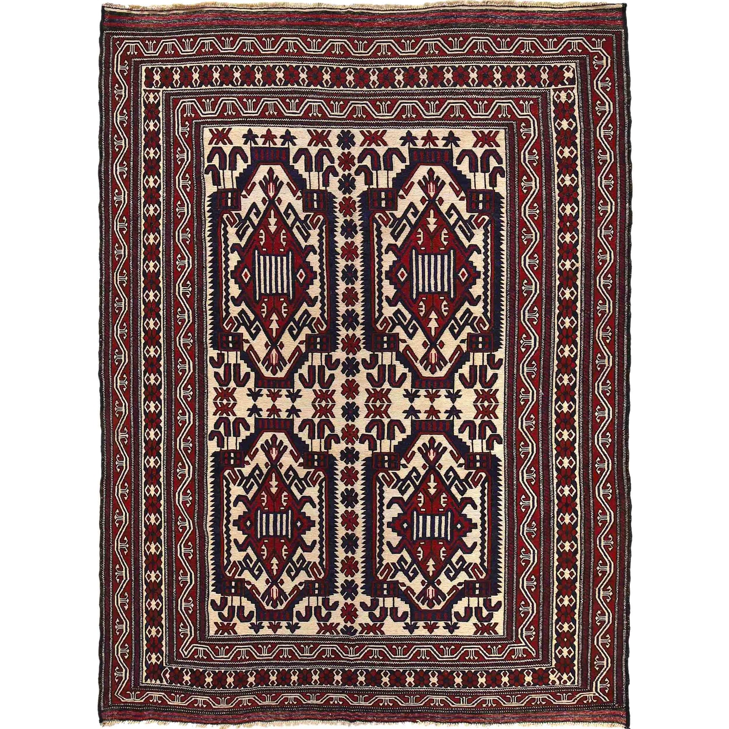 Saghari Kilim Area Rug Handmade Beige Geometric 7x10 ft