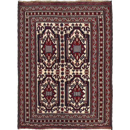 Saghari Kilim Area Rug Handmade Beige Geometric 7x10 ft