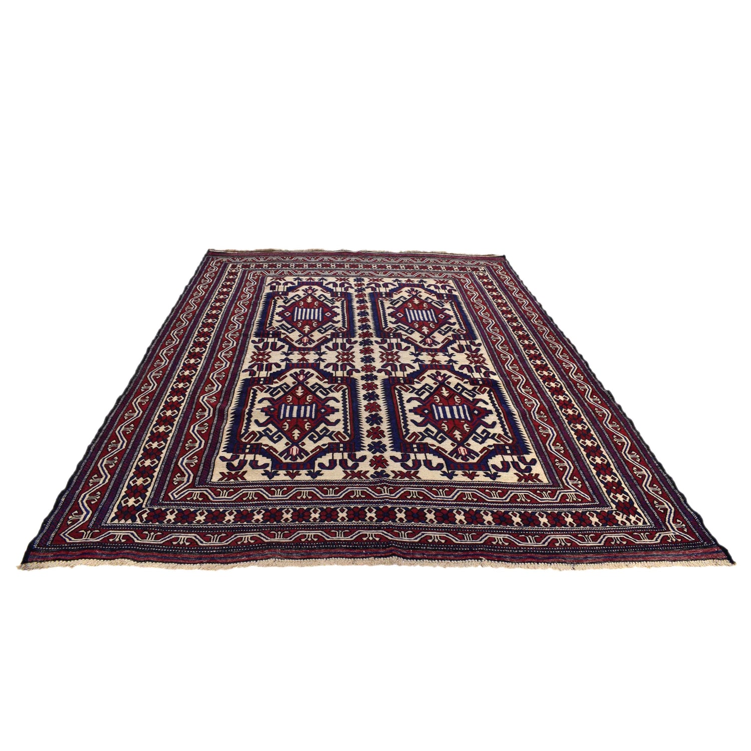 Saghari Kilim Area Rug Handmade Beige Geometric 7x10 ft