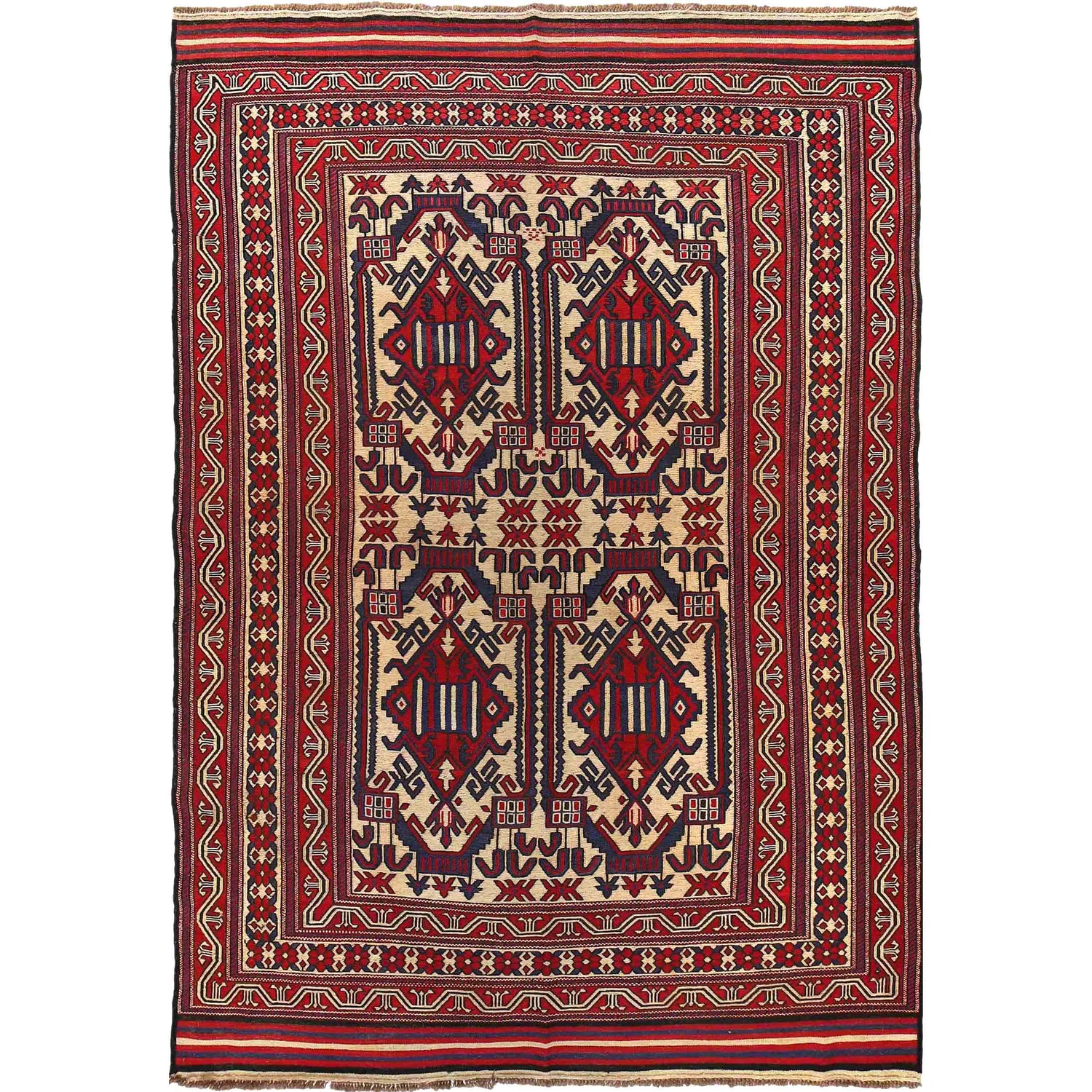 Saghari Kilim Area Rug Handmade Beige Geometric 7x10 ft