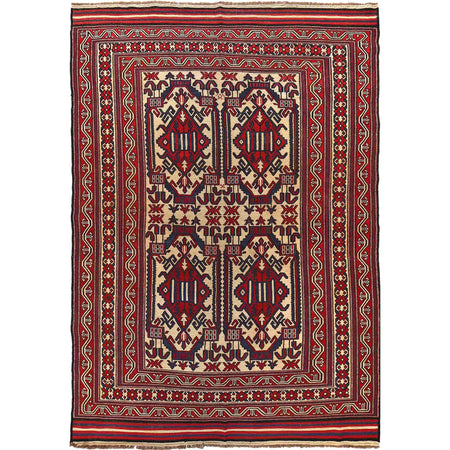 Saghari Kilim Area Rug Handmade Beige Geometric 7x10 ft