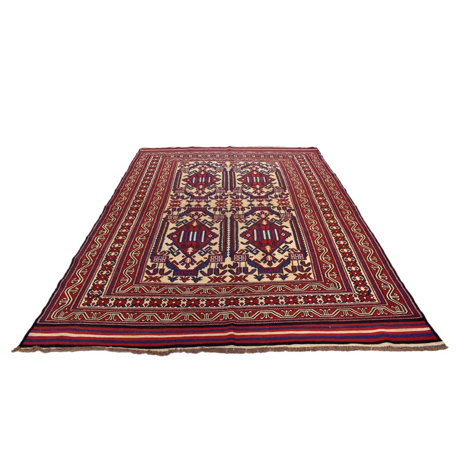 Saghari Kilim Area Rug Handmade Beige Geometric 7x10 ft