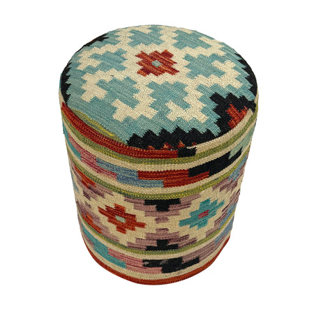 Vegetable Kilim Stool Cover Handmade Multi Geometric 1x1 ft