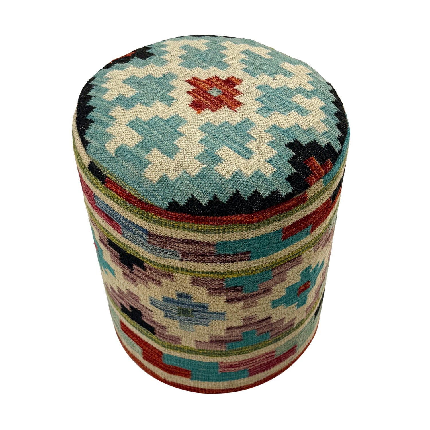 Vegetable Kilim Stool Cover Handmade Multi Geometric 1x1 ft