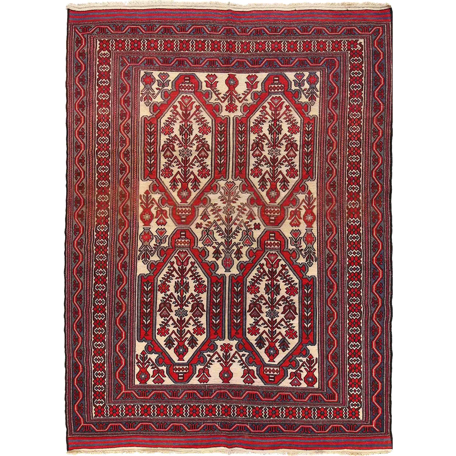 Saghari Kilim Area Rug Handmade Multi Geometric 6x9 ft