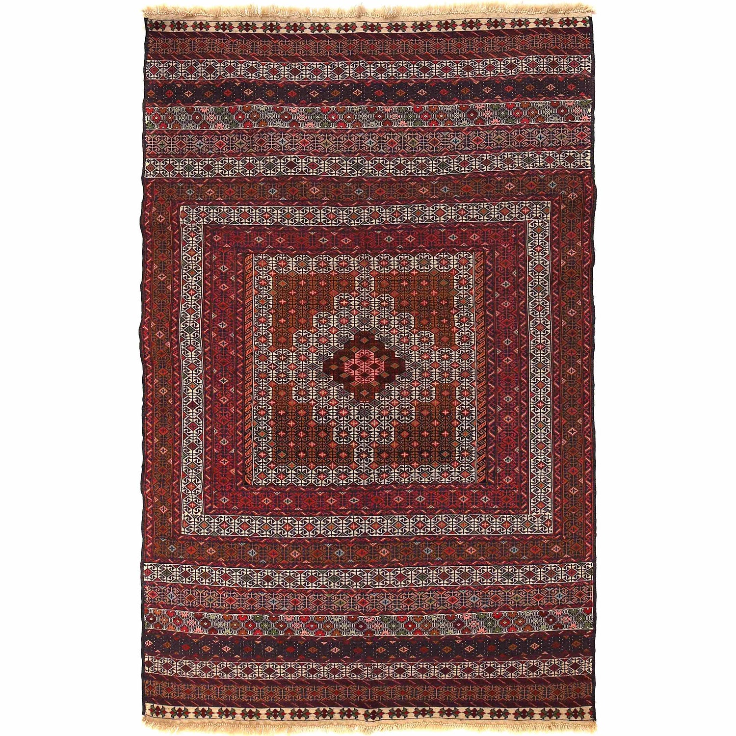 Maliki Kilim Area Rug Handmade Multi Geometric 4x6 ft
