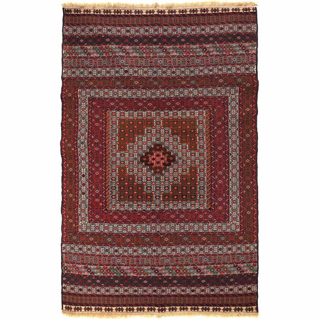 Maliki Kilim Area Rug Handmade Multi Geometric 4x6 ft