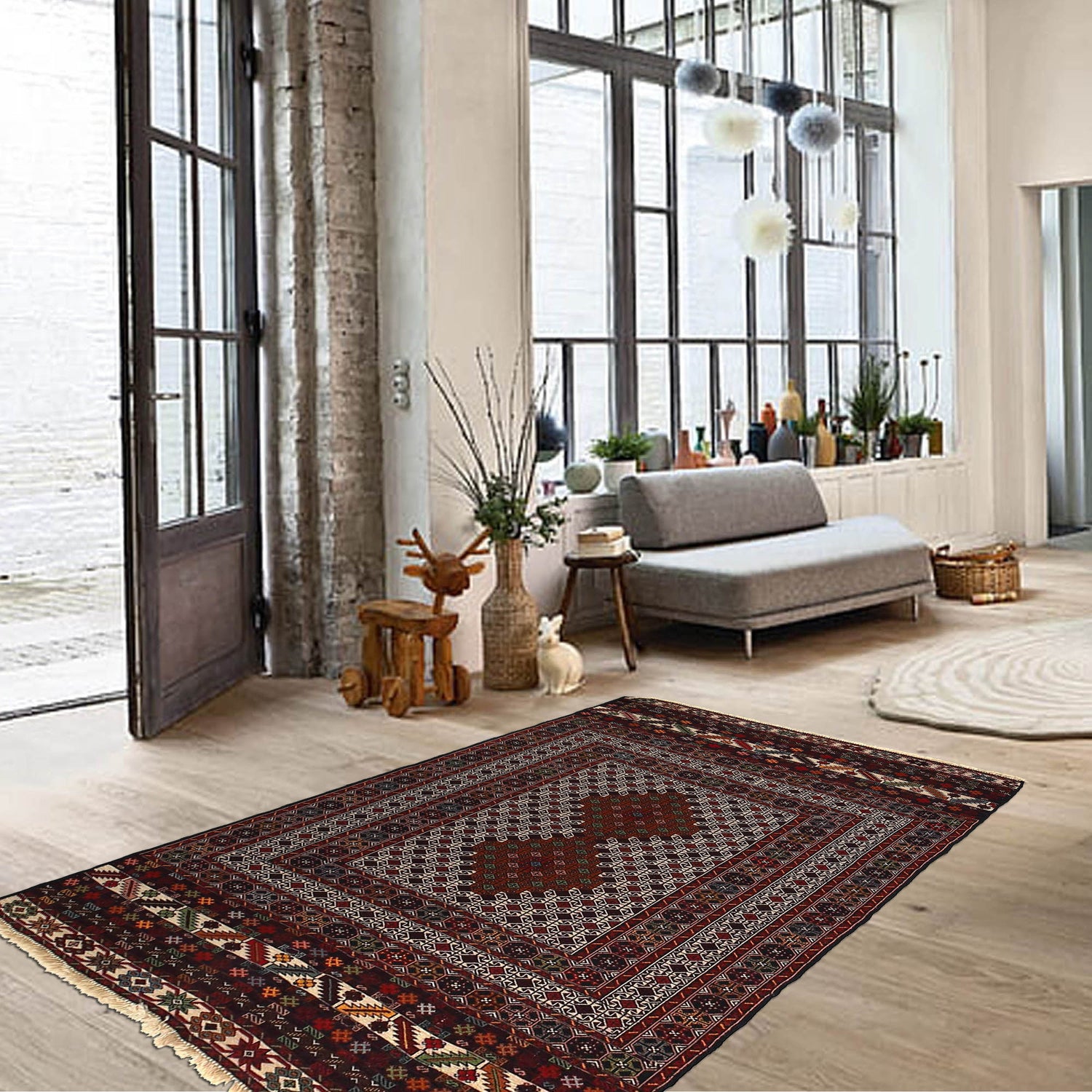 Maliki Kilim Area Rug Handmade Multi Geometric 3x5 ft