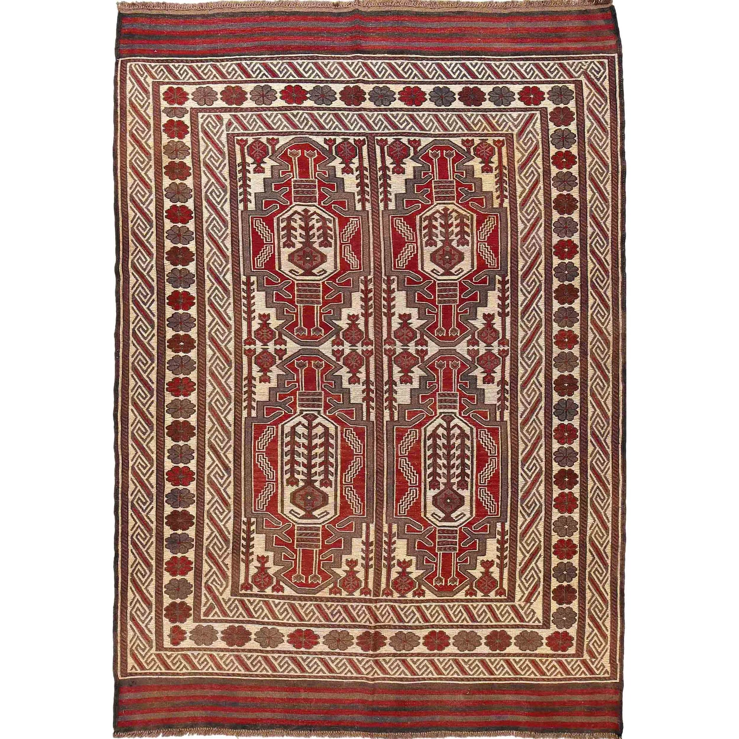 Saghari Kilim Area Rug Handmade Beige Floral 7x10 ft