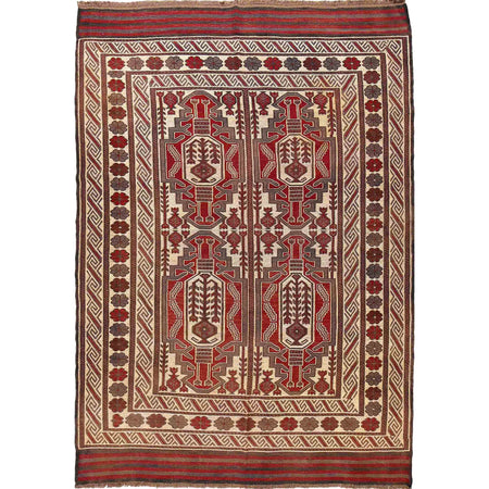 Saghari Kilim Area Rug Handmade Beige Floral 7x10 ft