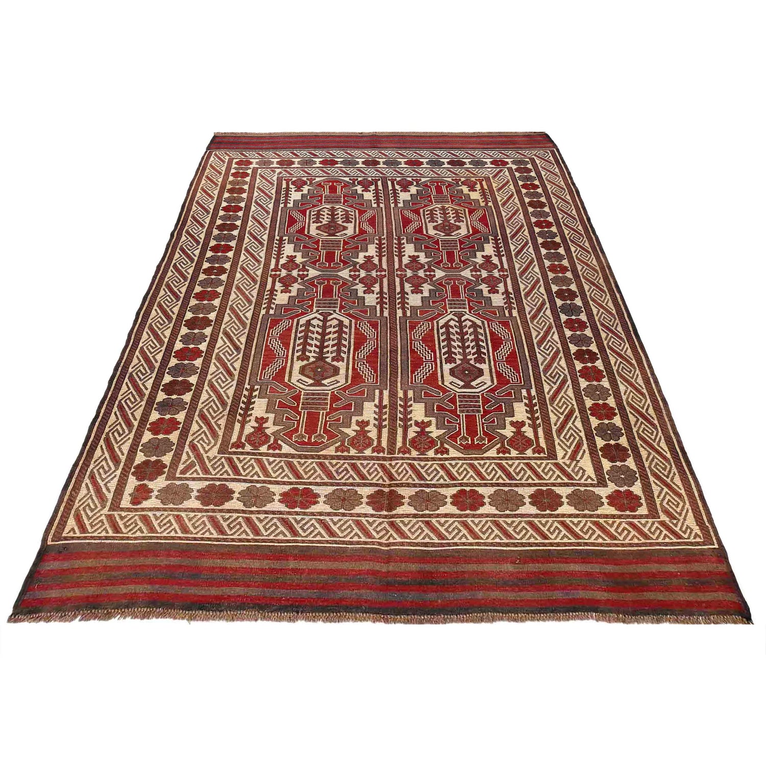 Saghari Kilim Area Rug Handmade Beige Floral 7x10 ft