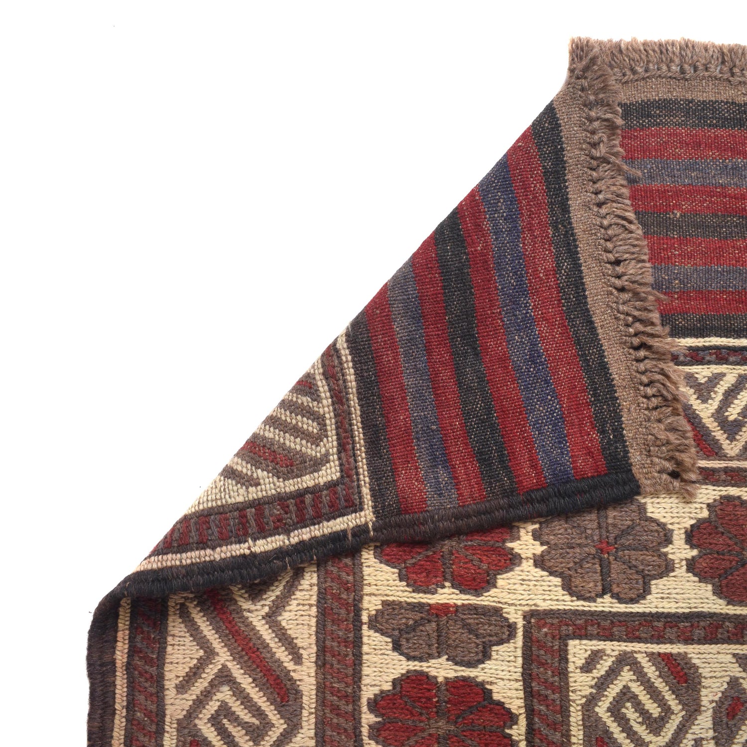 Saghari Kilim Area Rug Handmade Beige Floral 7x10 ft