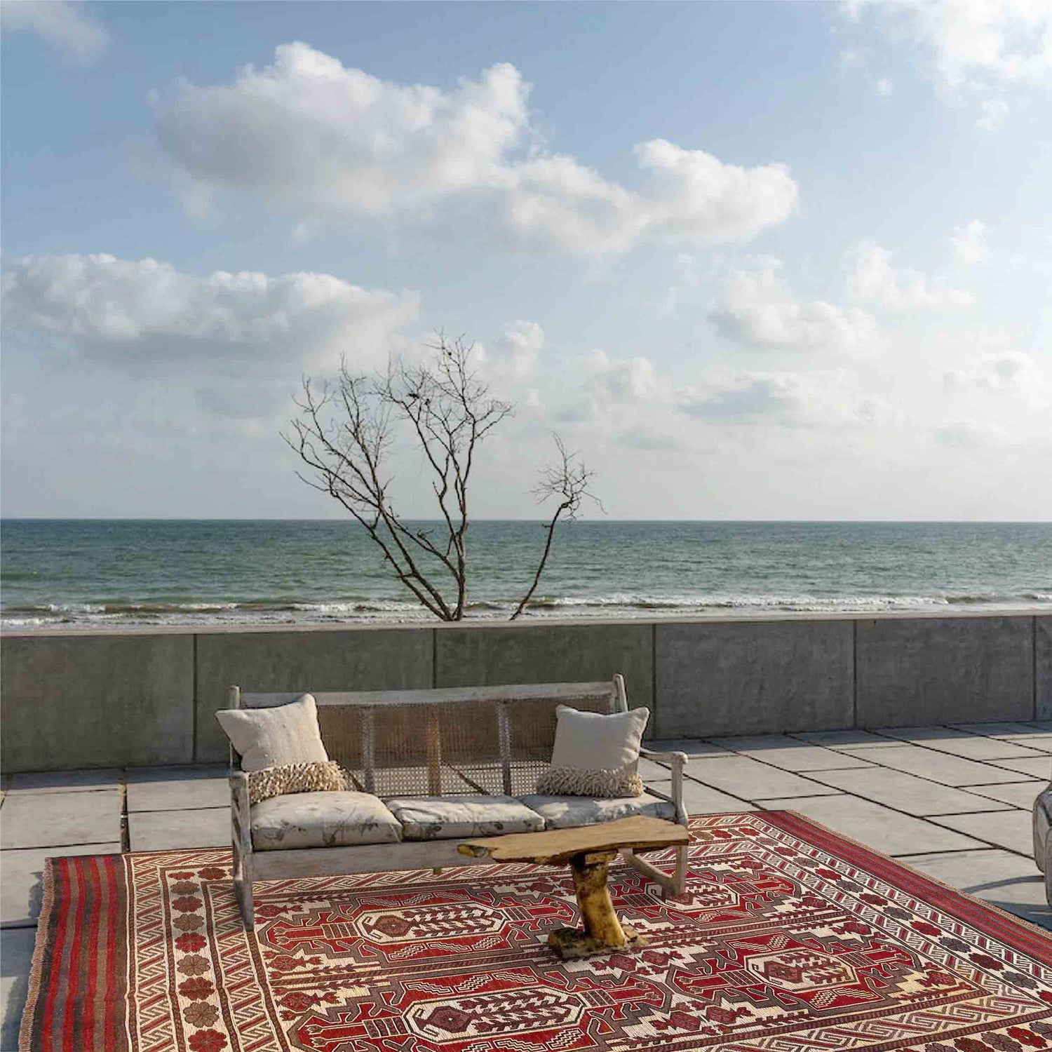 Saghari Kilim Area Rug Handmade Beige Floral 7x10 ft