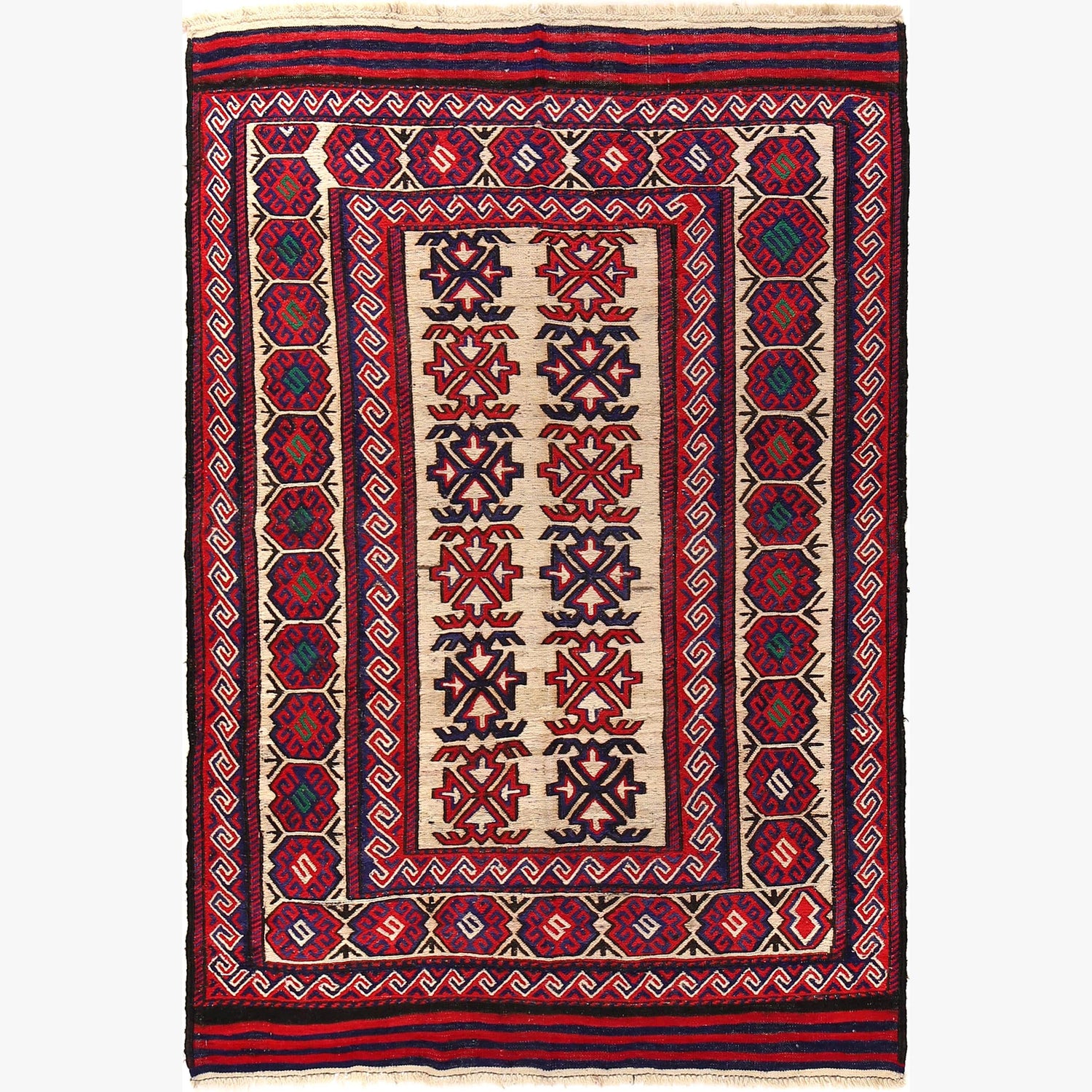 Saghari Kilim Area Rug Handmade Beige Floral 4x6 ft