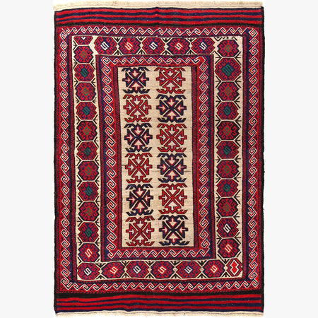 Saghari Kilim Area Rug Handmade Beige Floral 4x6 ft