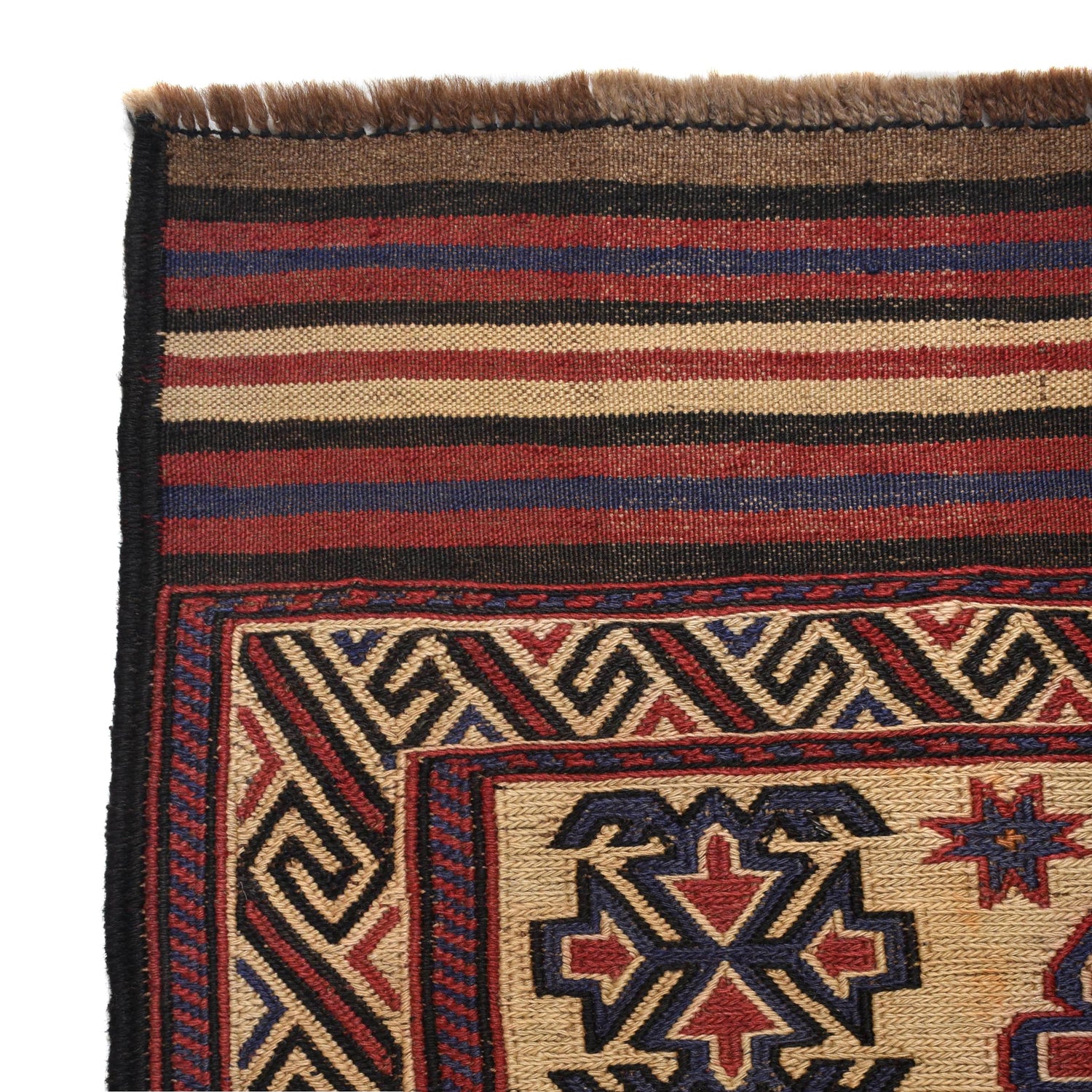 Saghari Kilim Area Rug Handmade Beige Floral 4x6 ft