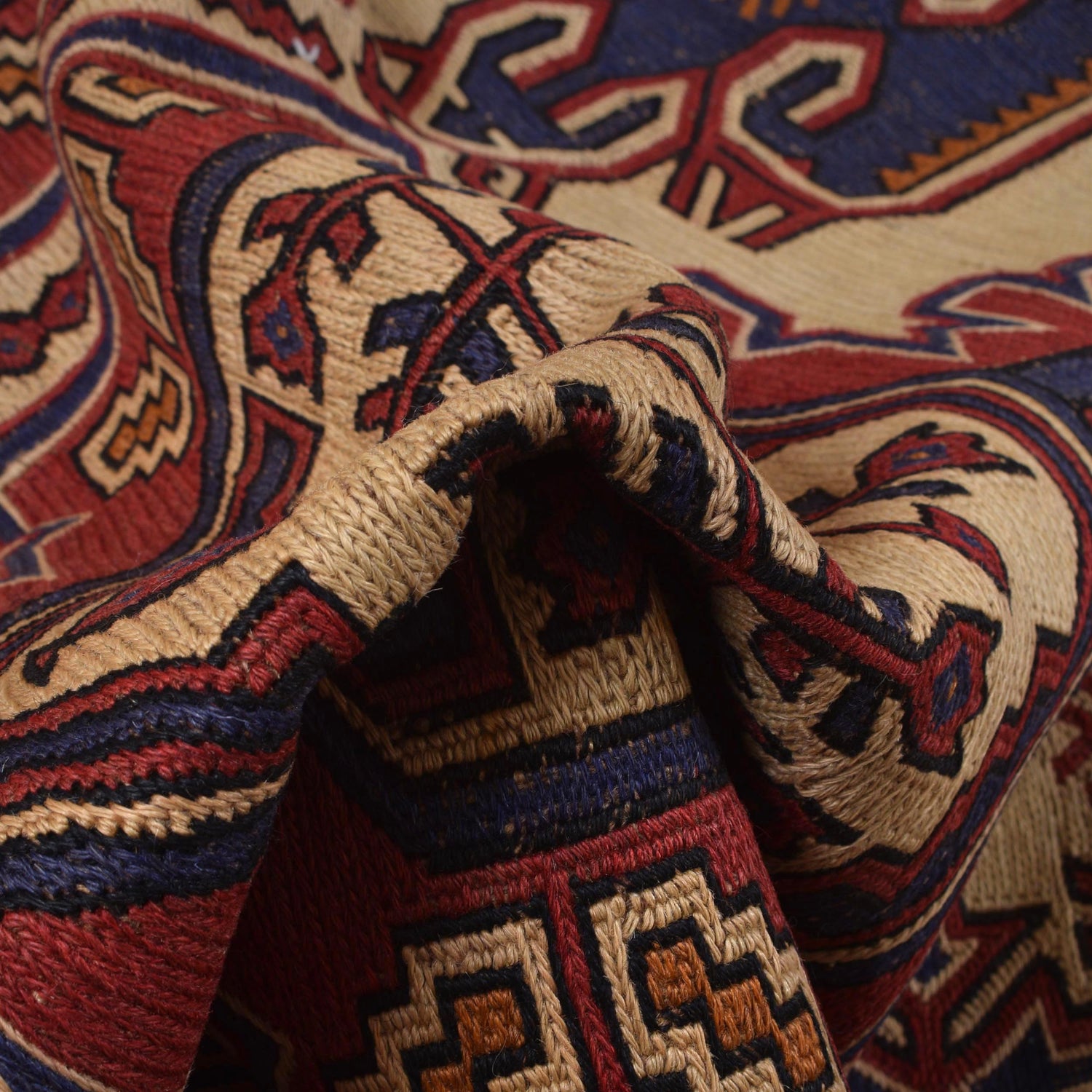 Saghari Kilim Area Rug Handmade Beige Floral 4x6 ft