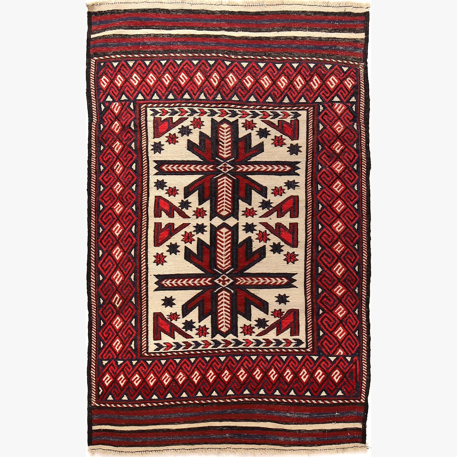 Saghari Kilim Area Rug Handmade Beige Floral 4x6 ft