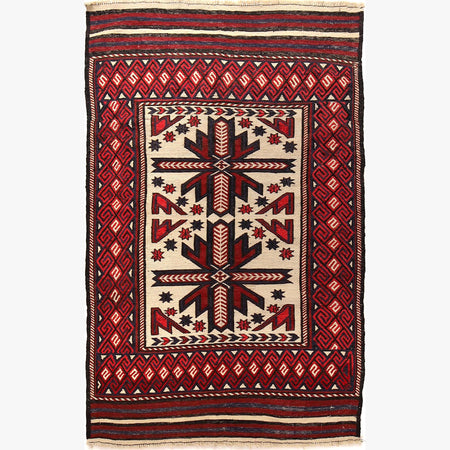 Saghari Kilim Area Rug Handmade Beige Floral 4x6 ft