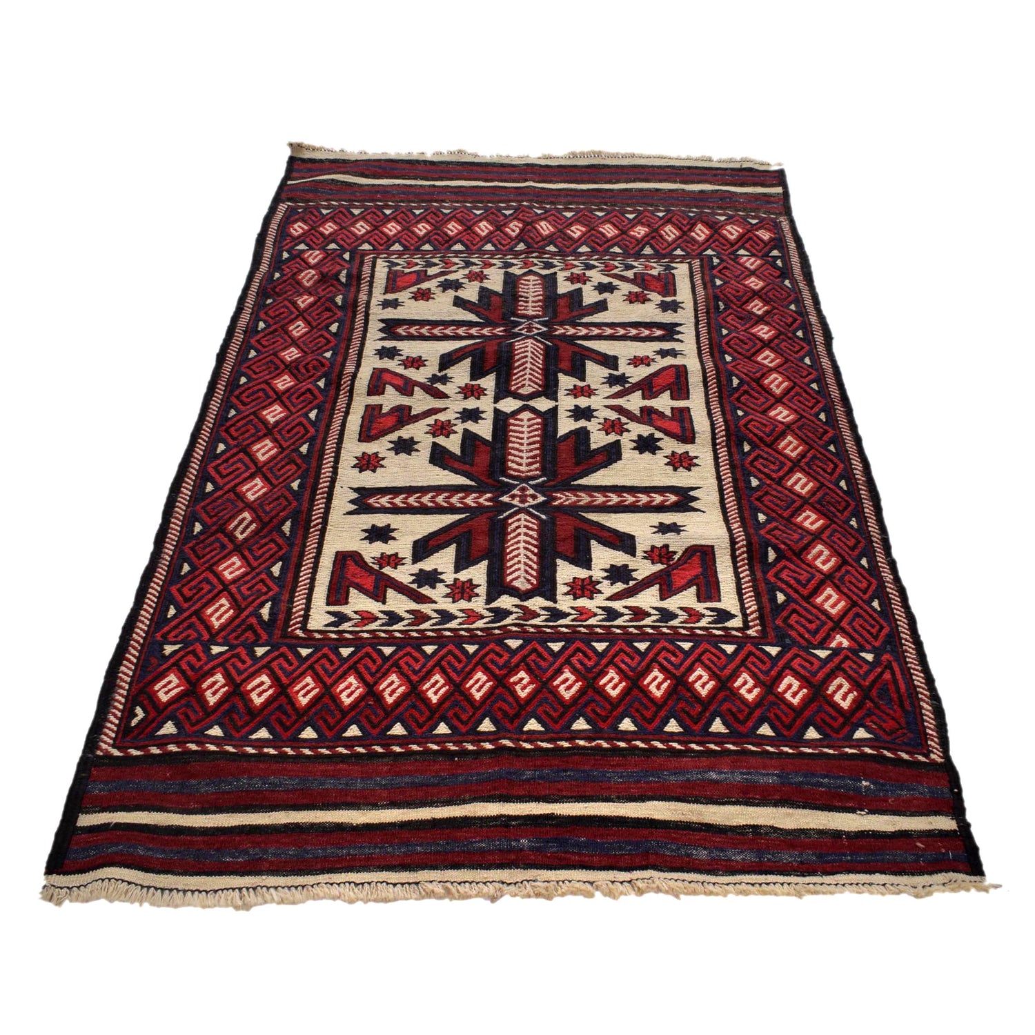Saghari Kilim Area Rug Handmade Beige Floral 4x6 ft