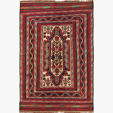 Saghari Kilim Area Rug Handmade Multi Floral 4x7 ft