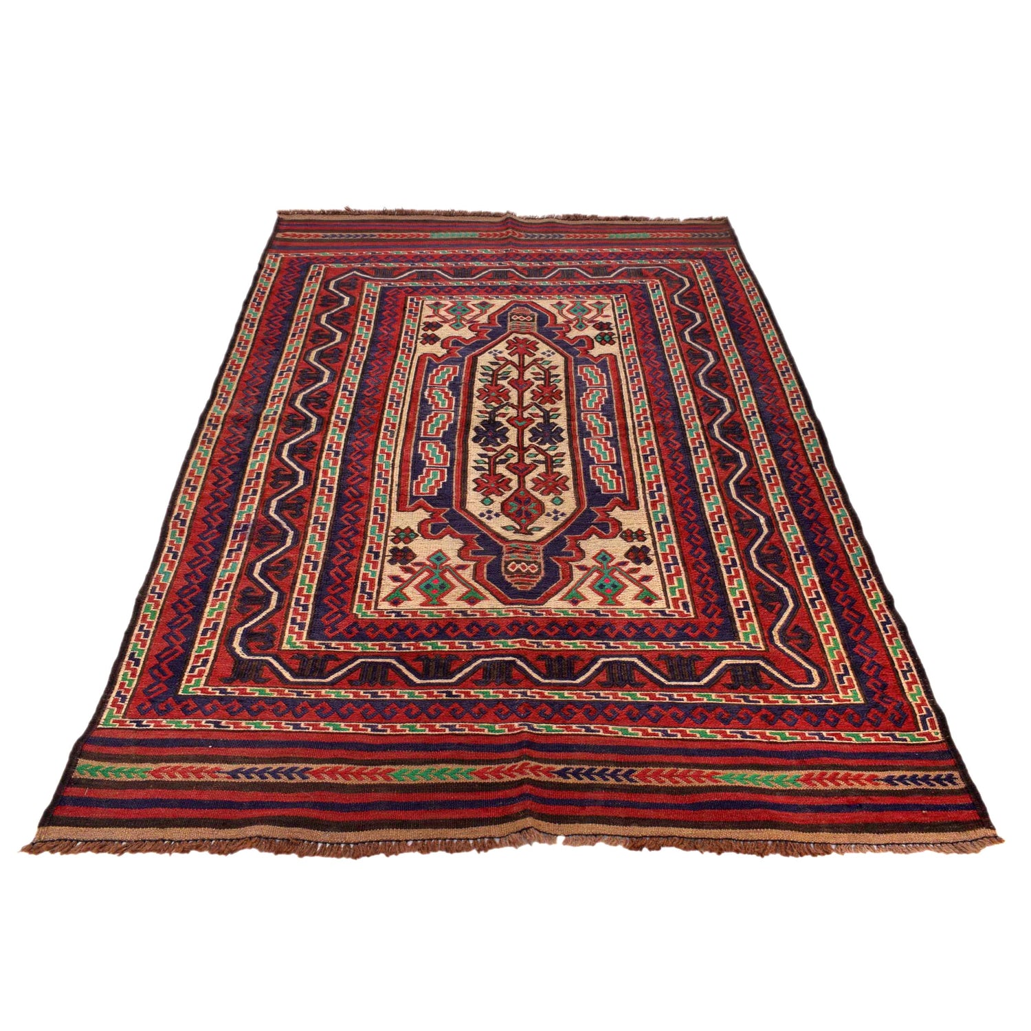 Saghari Kilim Area Rug Handmade Multi Floral 4x7 ft