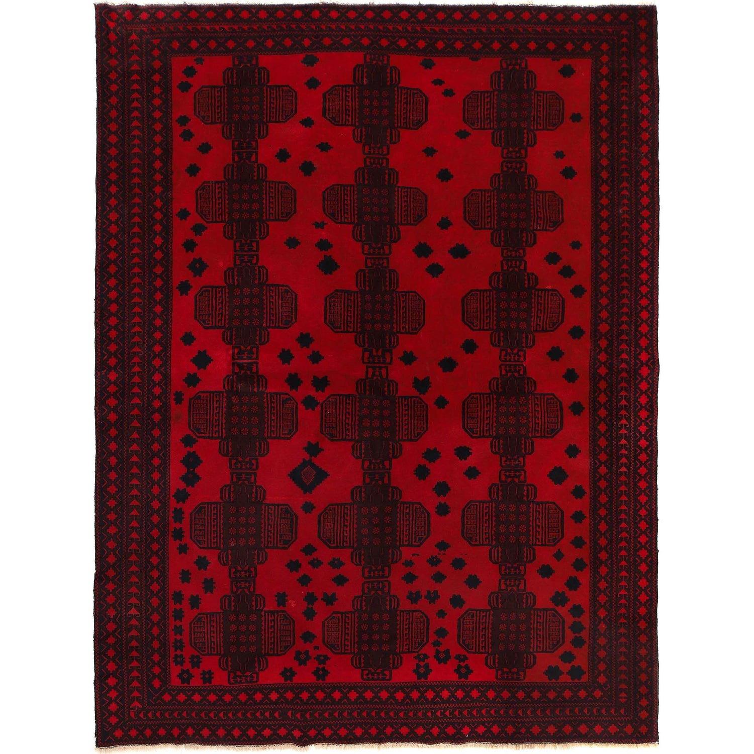 Baluchi Rug Handmade Deep Red Geometric 6x9 ft