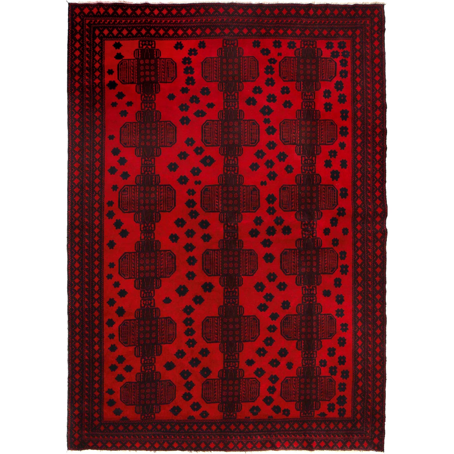 Baluchi Rug Handmade Deep Red Geometric 7x10 ft