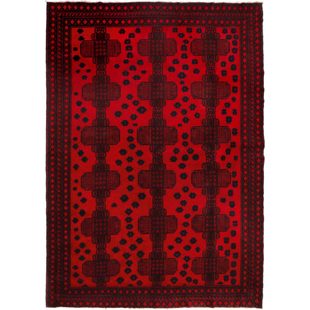 Baluchi Rug Handmade Deep Red Geometric 7x10 ft