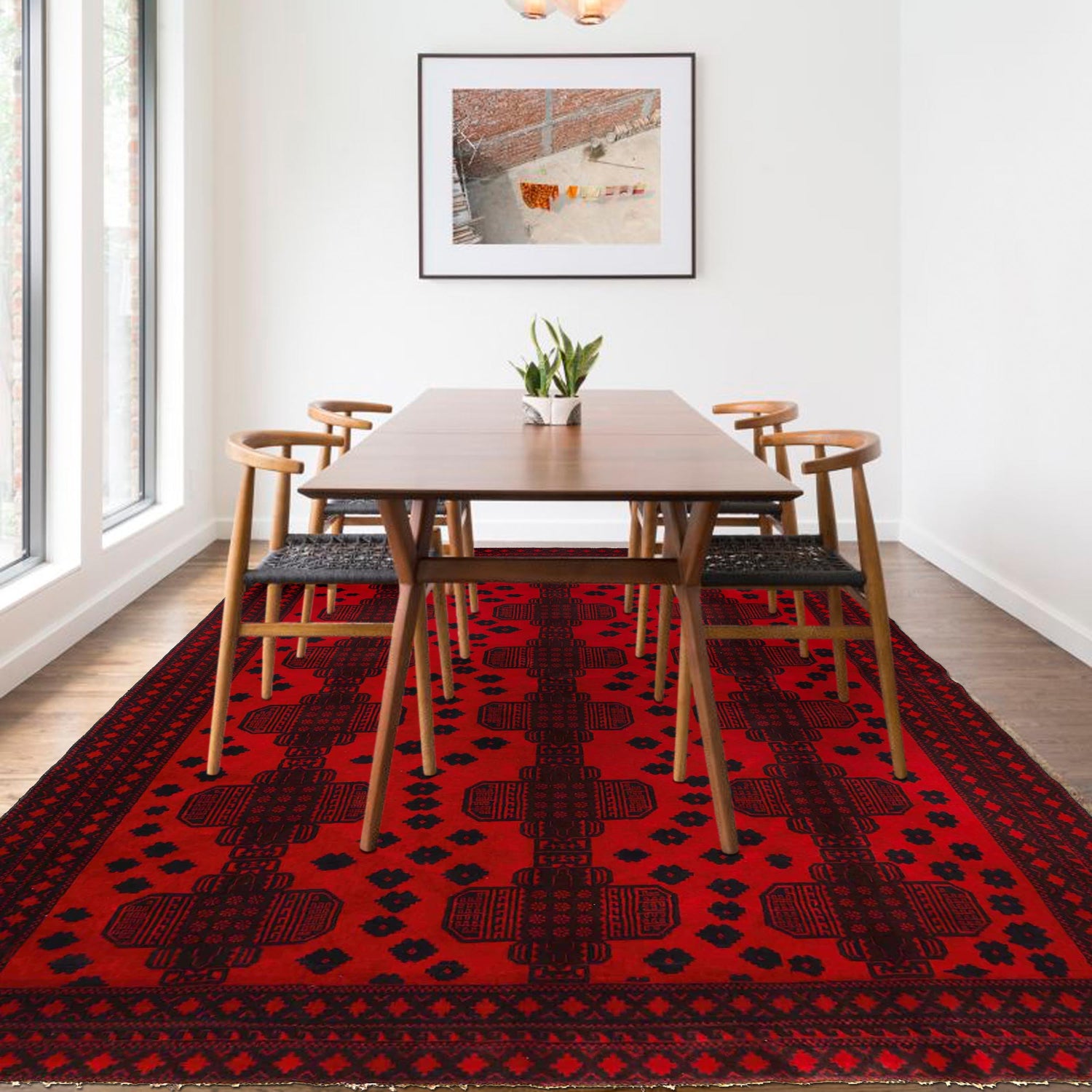 Baluchi Rug Handmade Deep Red Geometric 7x10 ft