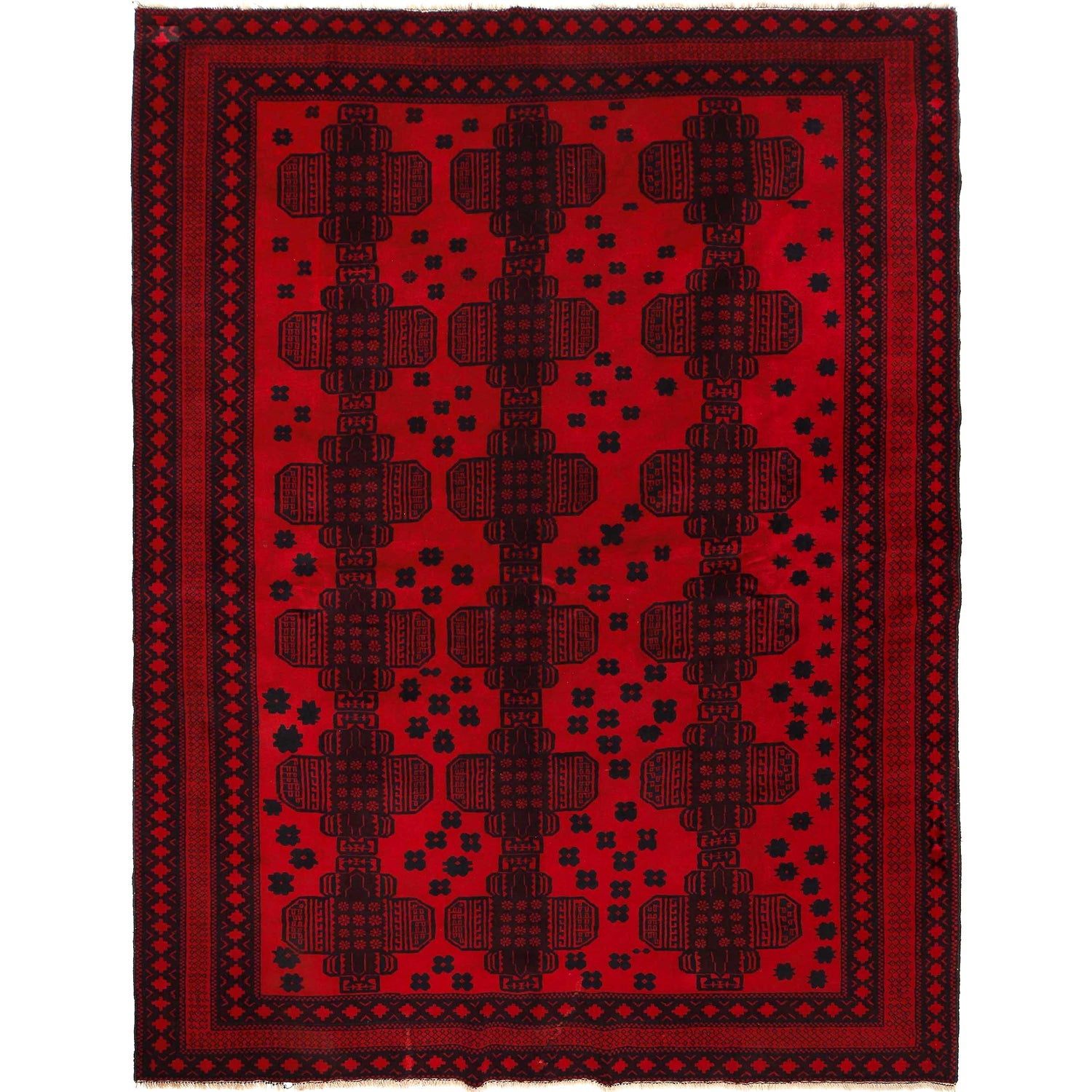 Baluchi Rug Handmade Deep Red Geometric 7x10 ft