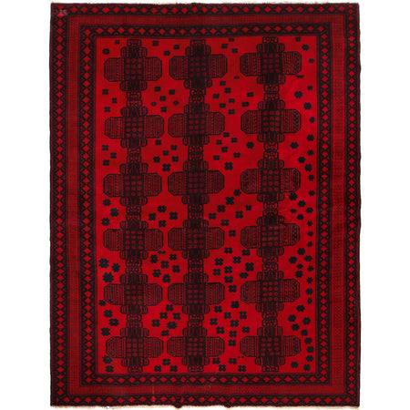 Baluchi Rug Handmade Deep Red Geometric 7x10 ft