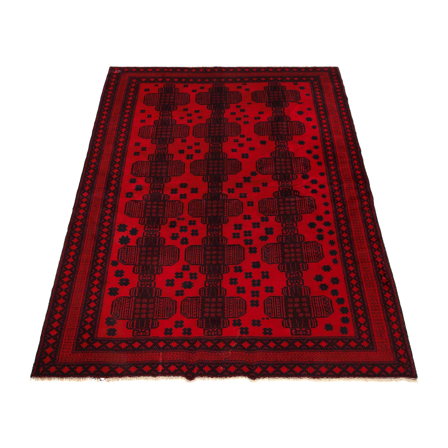 Baluchi Rug Handmade Deep Red Geometric 7x10 ft