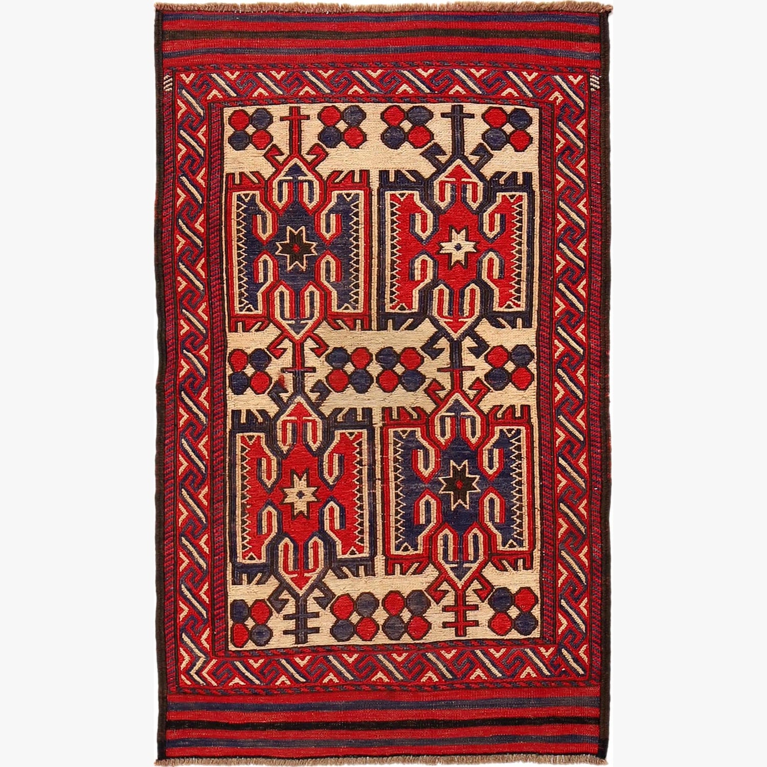 Saghari Kilim Area Rug Handmade Beige Floral 3x5 ft