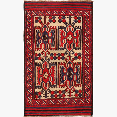 Saghari Kilim Area Rug Handmade Beige Floral 3x5 ft
