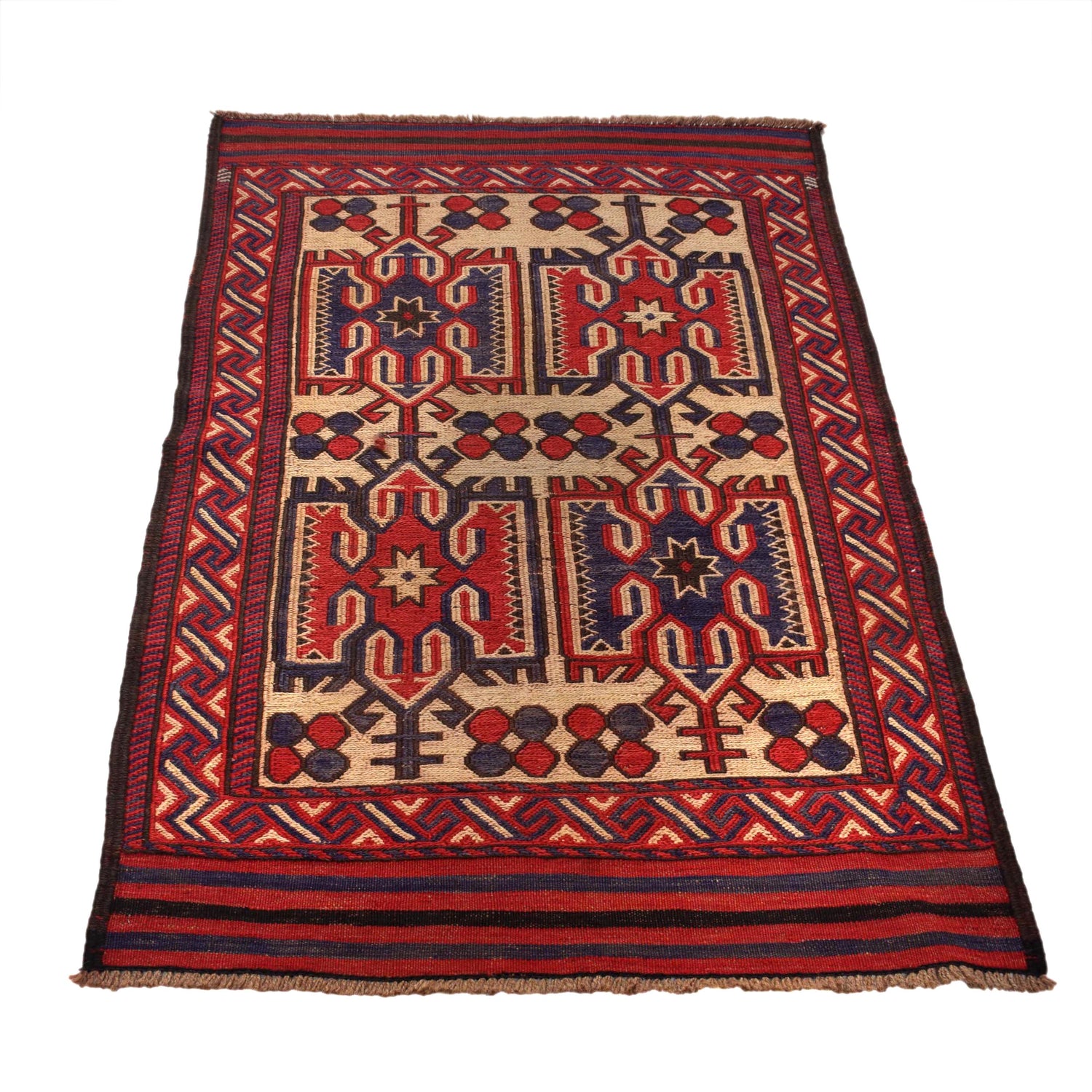 Saghari Kilim Area Rug Handmade Beige Floral 3x5 ft