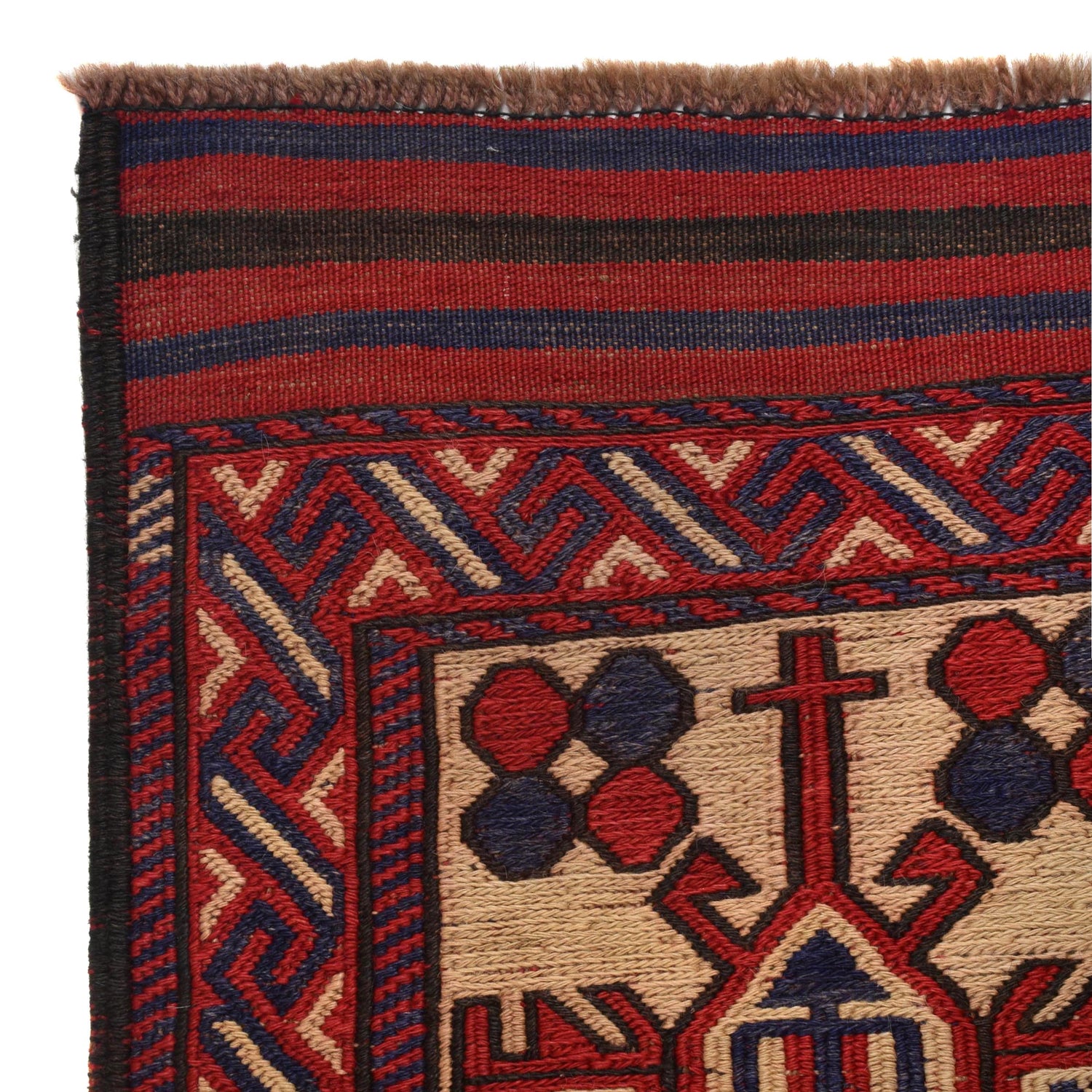 Saghari Kilim Area Rug Handmade Beige Floral 3x5 ft