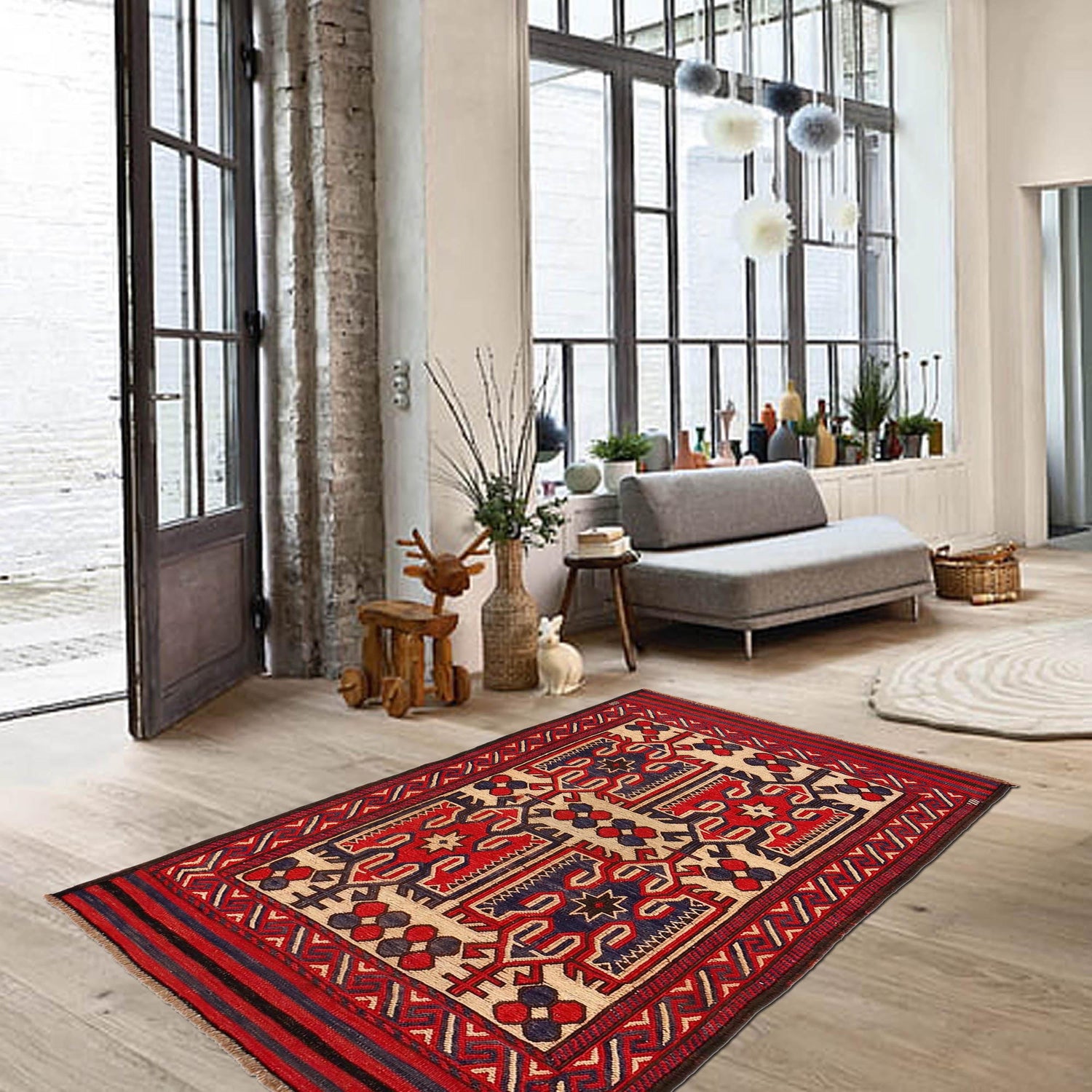 Saghari Kilim Area Rug Handmade Beige Floral 3x5 ft