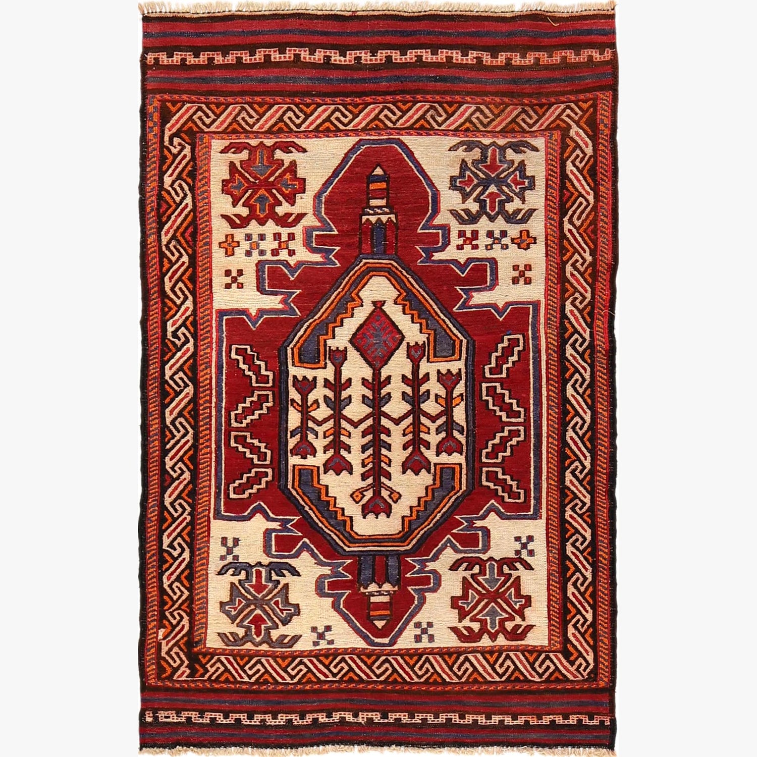 Saghari Kilim Area Rug Handmade Beige Floral 2x4 ft