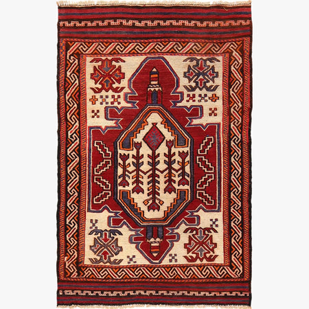 Saghari Kilim Area Rug Handmade Beige Floral 2x4 ft