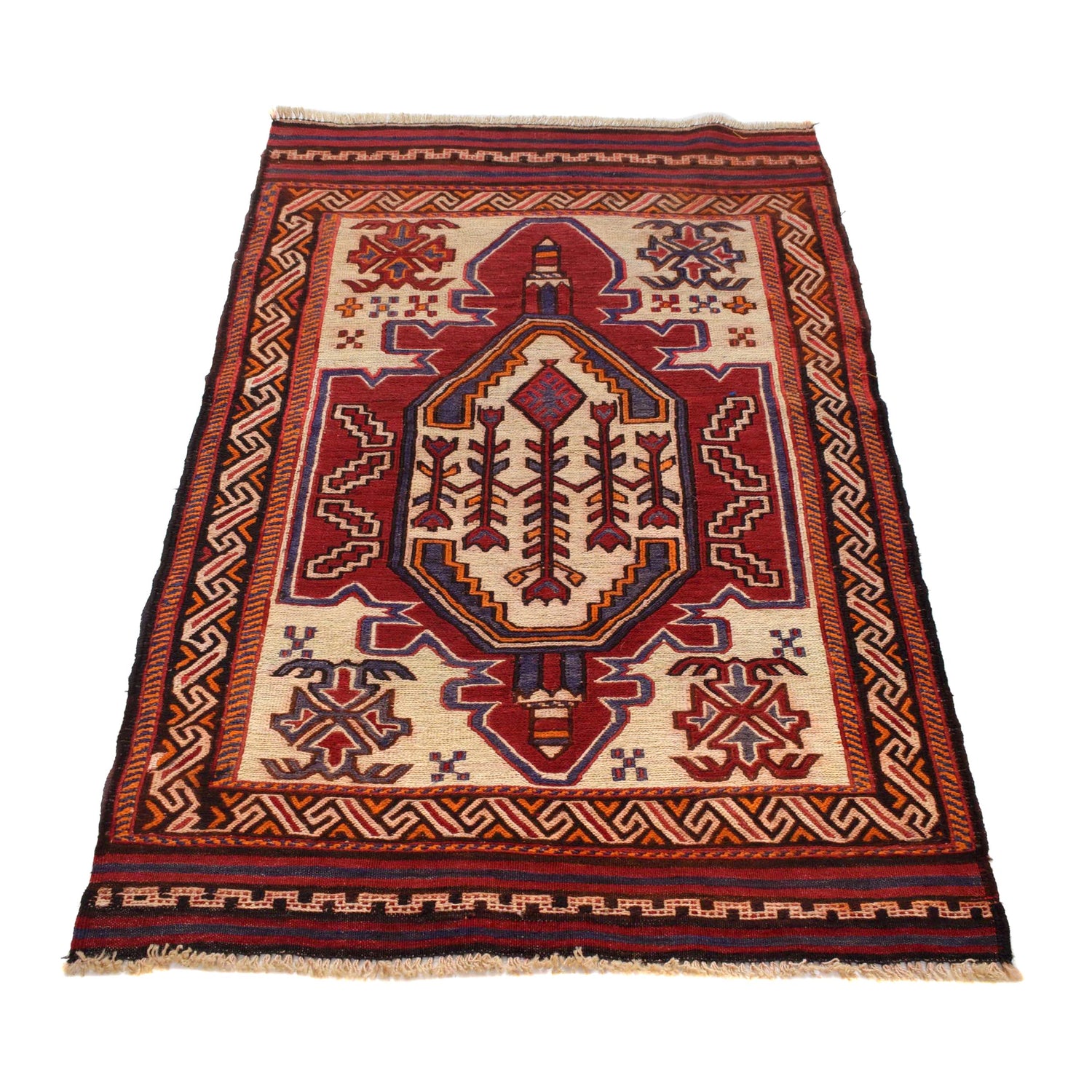 Saghari Kilim Area Rug Handmade Beige Floral 2x4 ft