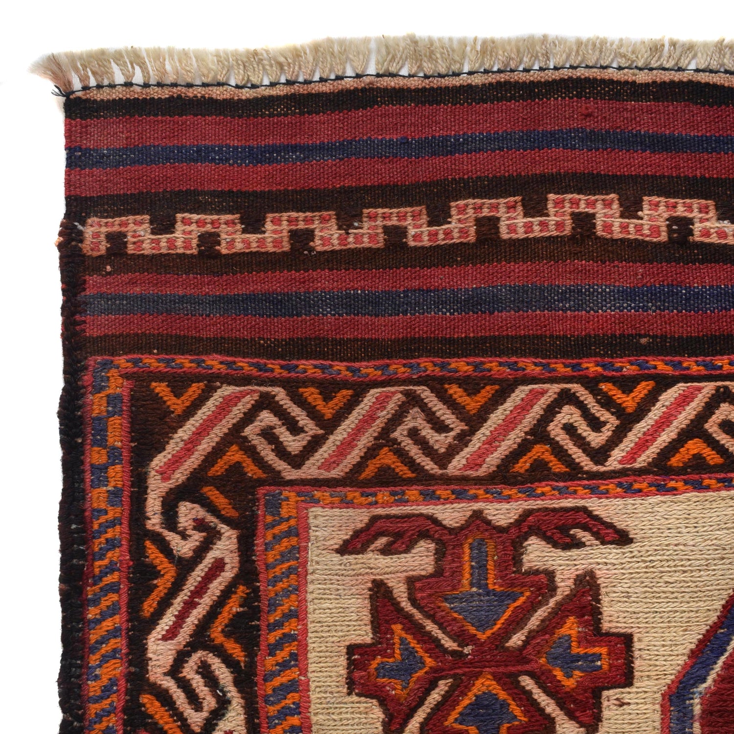 Saghari Kilim Area Rug Handmade Beige Floral 2x4 ft
