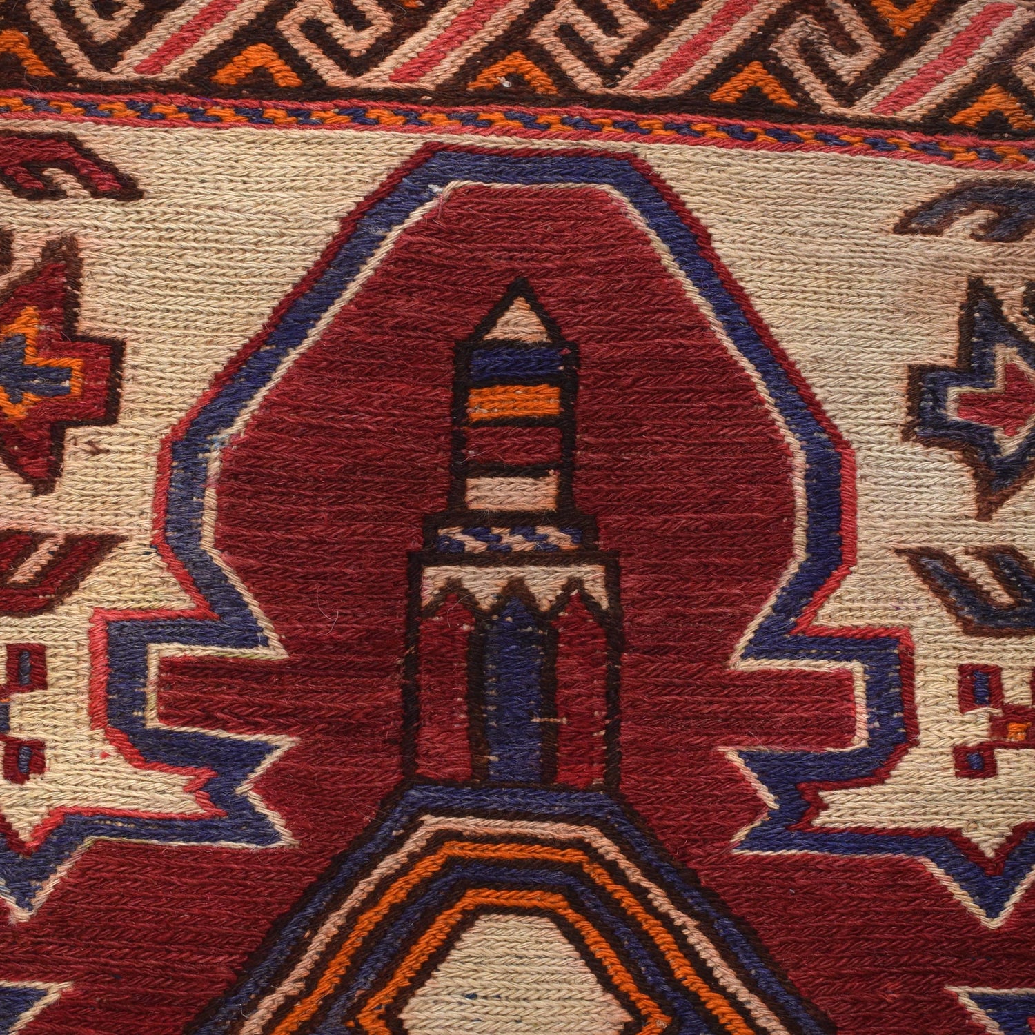Saghari Kilim Area Rug Handmade Beige Floral 2x4 ft